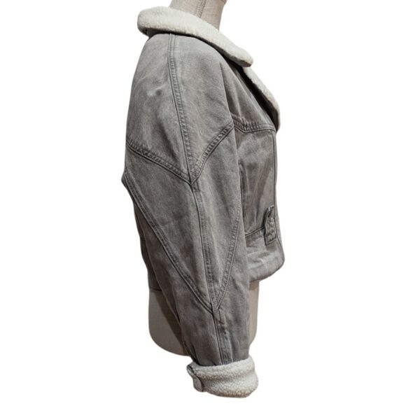 LEVI'S Romantic Biker Jacket Moto Cotton Denim Trucker Sherpa Lined Collar Women - Picture 6 of 10